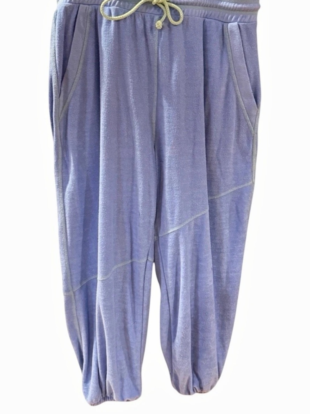 Free People Good Feels Joggers in Blue With Green Stitching Size Large Like New